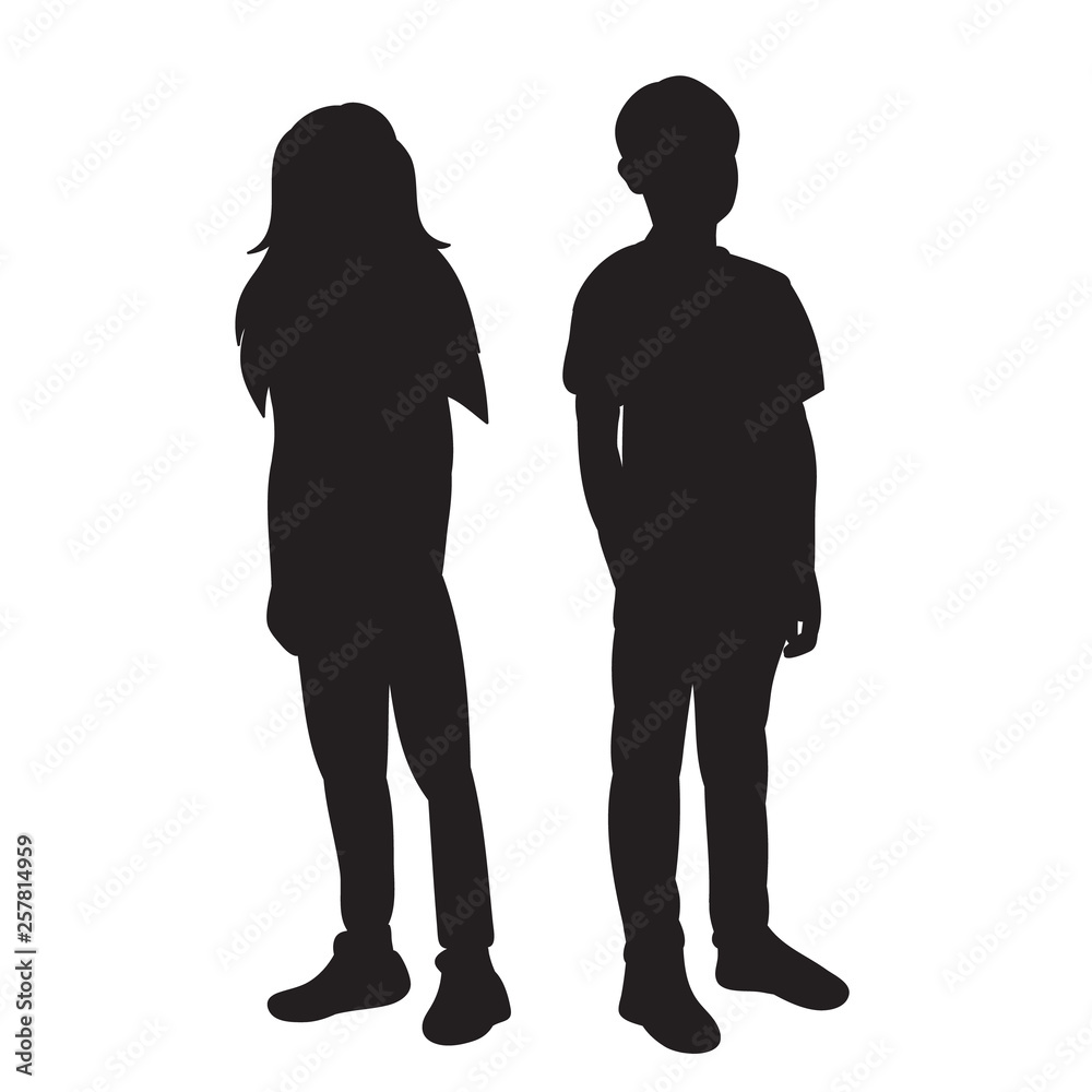 vector, on a white background, black silhouette boy and girl vector, on a white background, black silhouette boy and girl