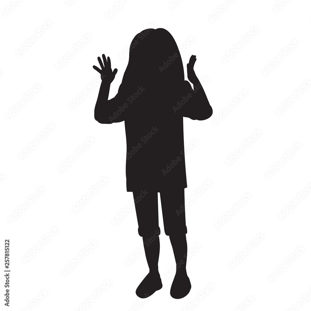 vector, on a white background, black silhouette of a child girl dancing