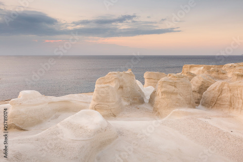 Fototapeta Naklejka Na Ścianę i Meble -  Volcanic rock formations on Sarakiniko beach on Milos island, Greece.