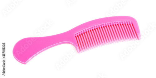 plastic hair comb on white background