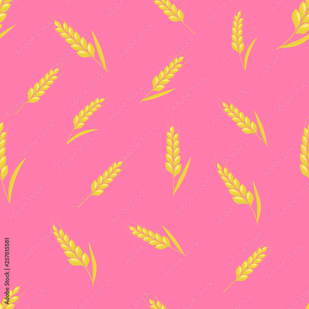Wheat spike seamless background. Organic Ear grain textured pattern textile. Flat Vector illustration.