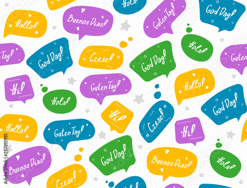 Color greeting speech pattern. Speech bubbles language background