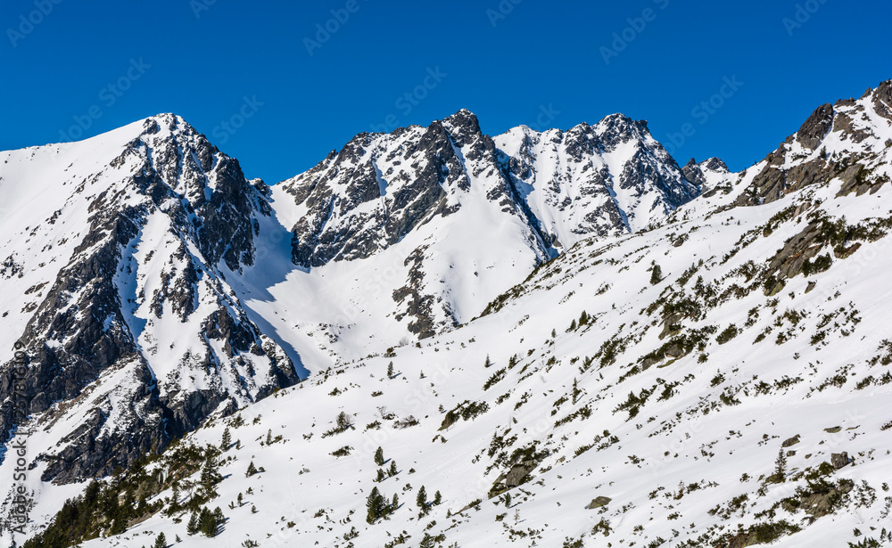 Mountain landscape in winter scenery. Ridge Baszt (hreben Bast).