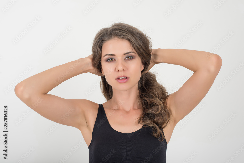Beautiful woman with healthy body on white background Beautiful woman with healthy body on white background