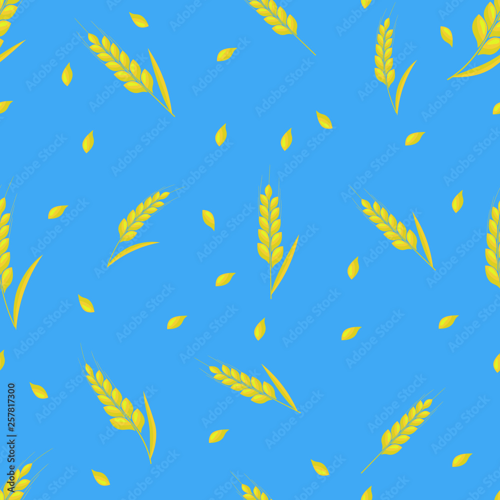 Wheat spike seamless background. Organic Ear grain textured pattern textile. Flat Vector illustration.
