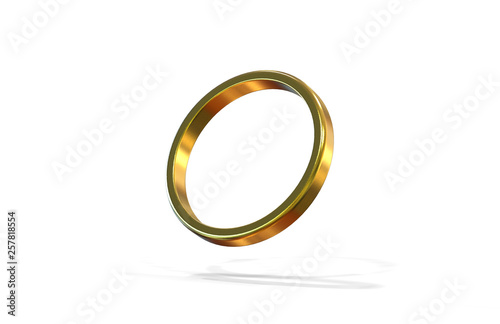 Golden wedding ring on isolated white background symbolising marriage, love, relationships, proposals, valentine's day, and engagement, 3d illustration