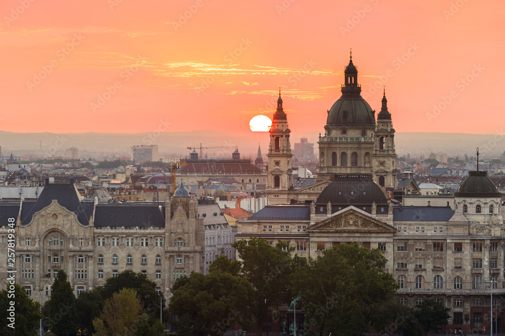 Morning view of St. Stephen's Basilica in Budapest, Hungary.