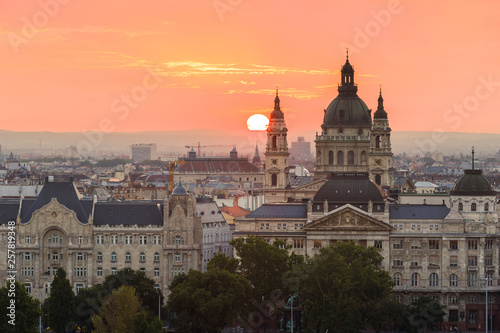 Morning view of St. Stephen's Basilica in Budapest, Hungary.