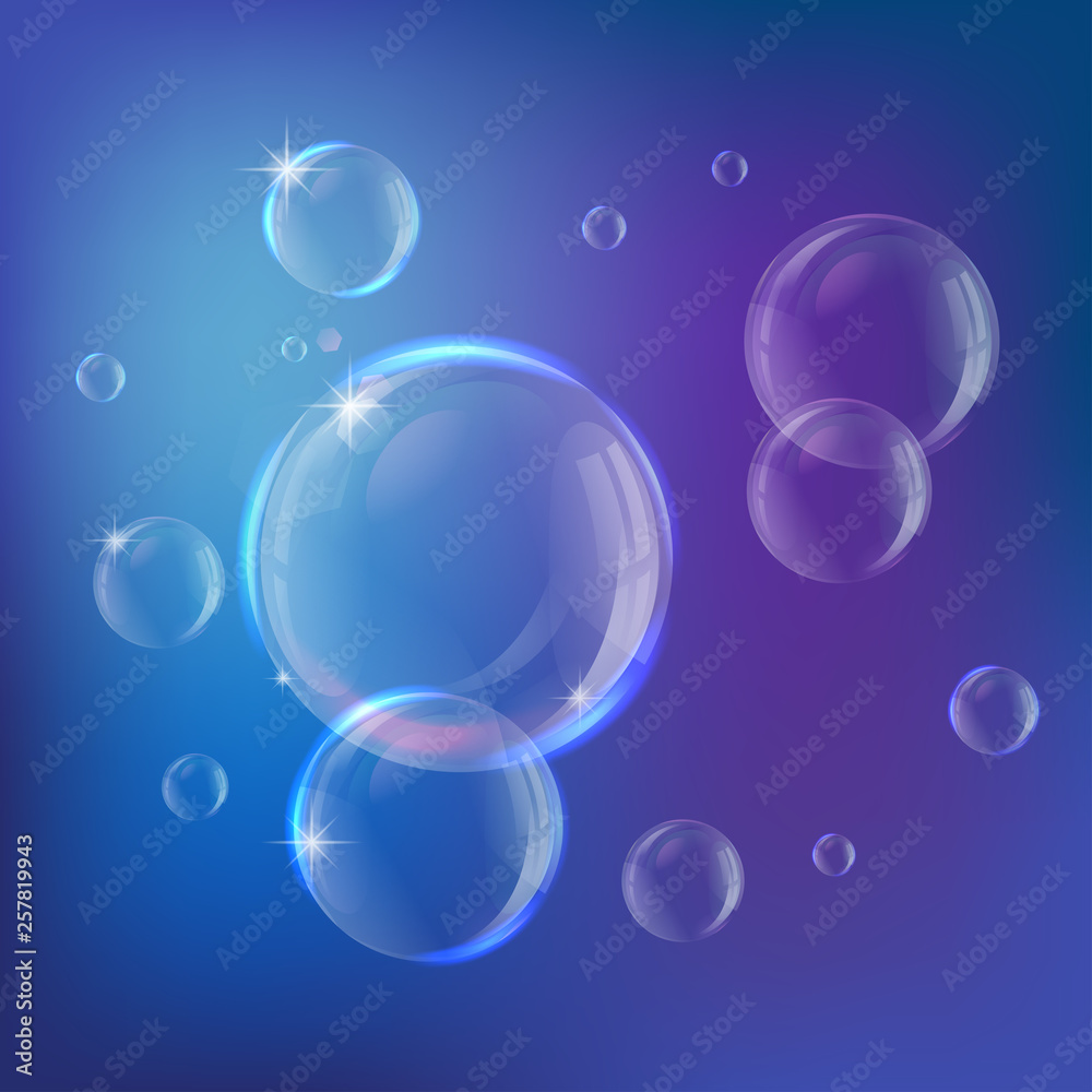 Soap Bubbles on Blue Background