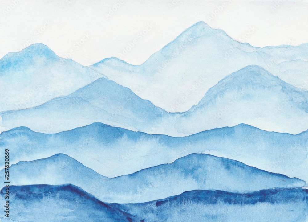 Fototapeta premium Watercolor mountains landscape. 