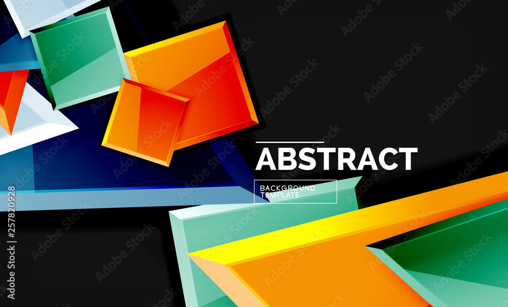 Glossy mosaic style geometric shapes - squares and triangles on black Glossy mosaic style geometric shapes - squares and triangles on black