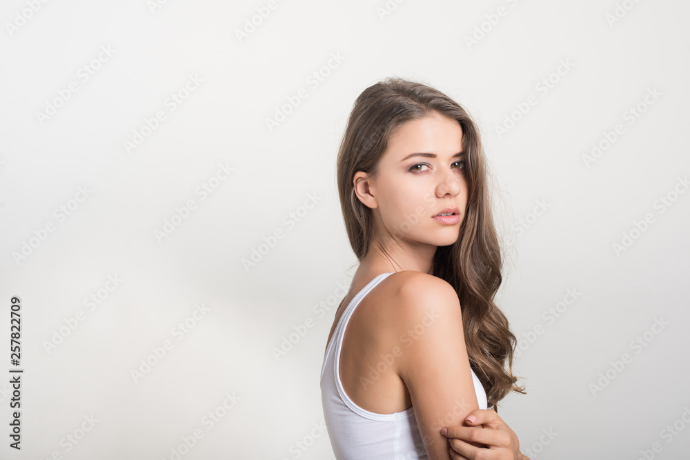 Beautiful woman with healthy body on white background Beautiful woman with healthy body on white background