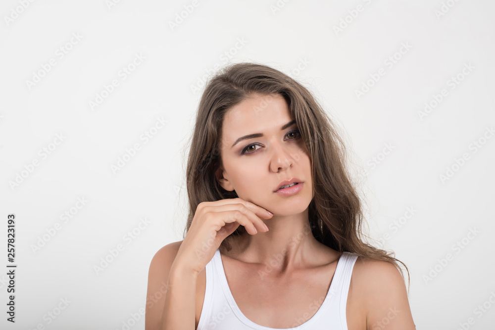 Beautiful woman with healthy body on white background Beautiful woman with healthy body on white background