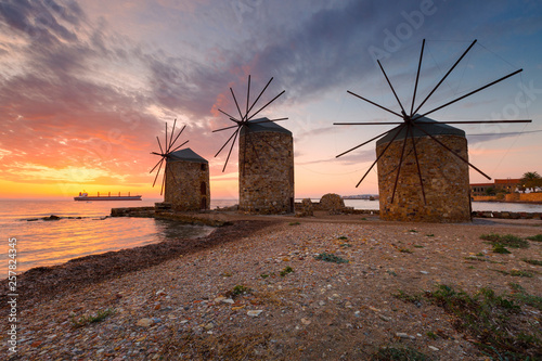 Sunrise image of the iconic windmills in Chios town.