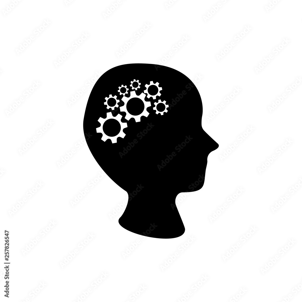 silhouette of head with gears inside his head silhouette of head with gears inside his head