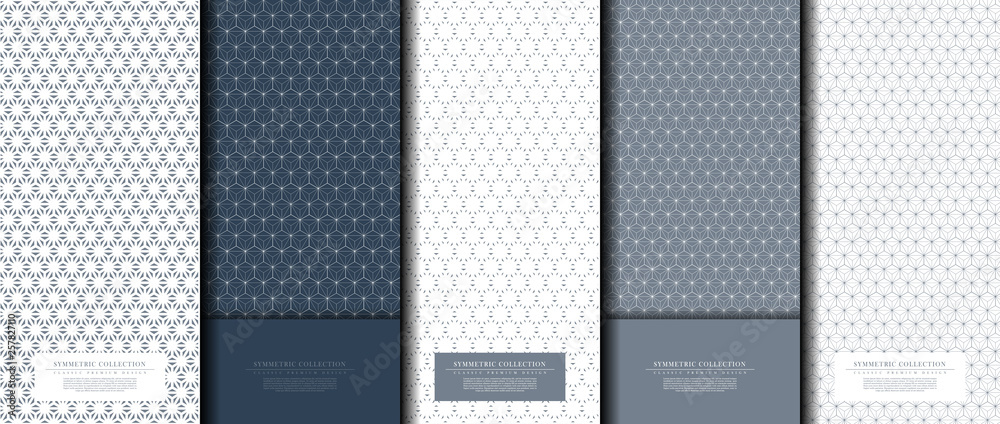 Symmetric collection abstract pattern hexagonal geometic navy background copy-space template vector - obrazy, fototapety, plakaty 