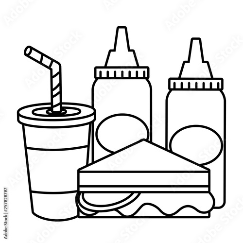 sandwich soda sauces food