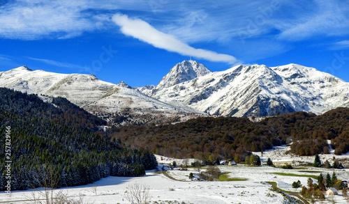 panorama of french pyrenees mountains with Pic du Midi de Bigorre in background