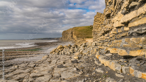 The stones and cliffs of Monknash Beach, Vale of Glamorgan, Wales, UK