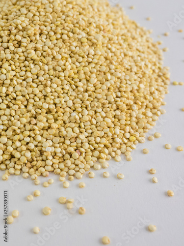 Mountain of Quinoa Seeds, white background of Quinoa seeds. Quinoa seeds from Bolivia and Peru