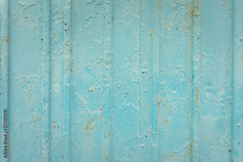 Blue texture of rusty with drip on steel wall background. Vintage color and vintage style.