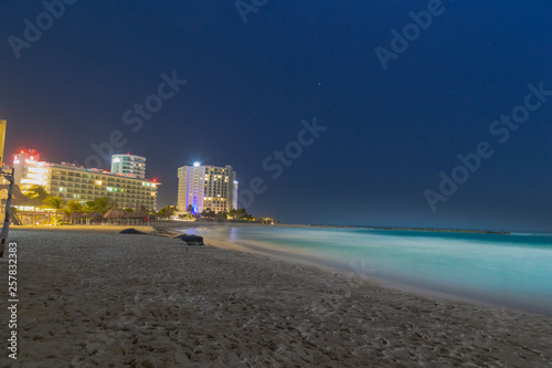 CANCUN, MEXICO - 05 January 2019:hotel zone at night, sea view