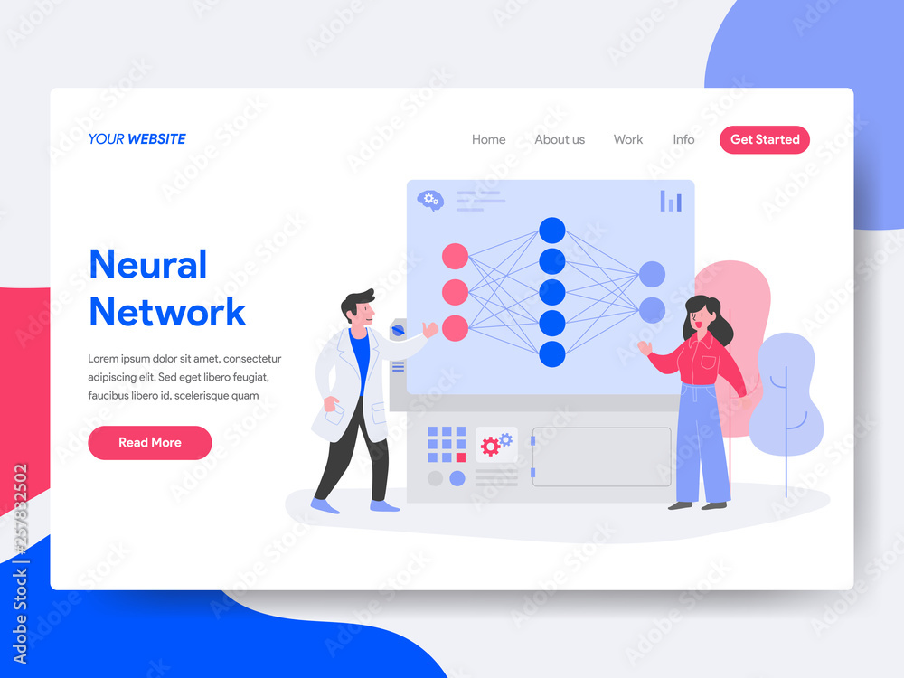 Landing page template of Neural Network Illustration Concept. Isometric flat design concept of web page design for website and mobile website.Vector illustration Landing page template of Neural Network Illustration Concept. Isometric flat design concept of web page design for website and mobile website.Vector illustration