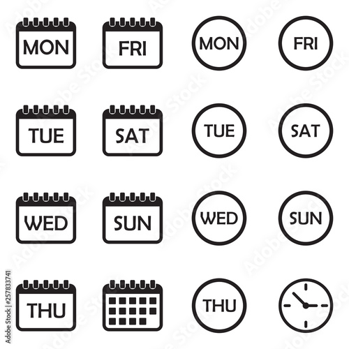  Days Of The Weak Icons. Black Flat Design. Vector Illustration. 