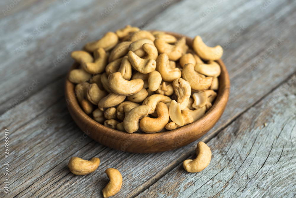 Close-up of salted Cashew Kernels.  Background. Healty Cashew Kernels.