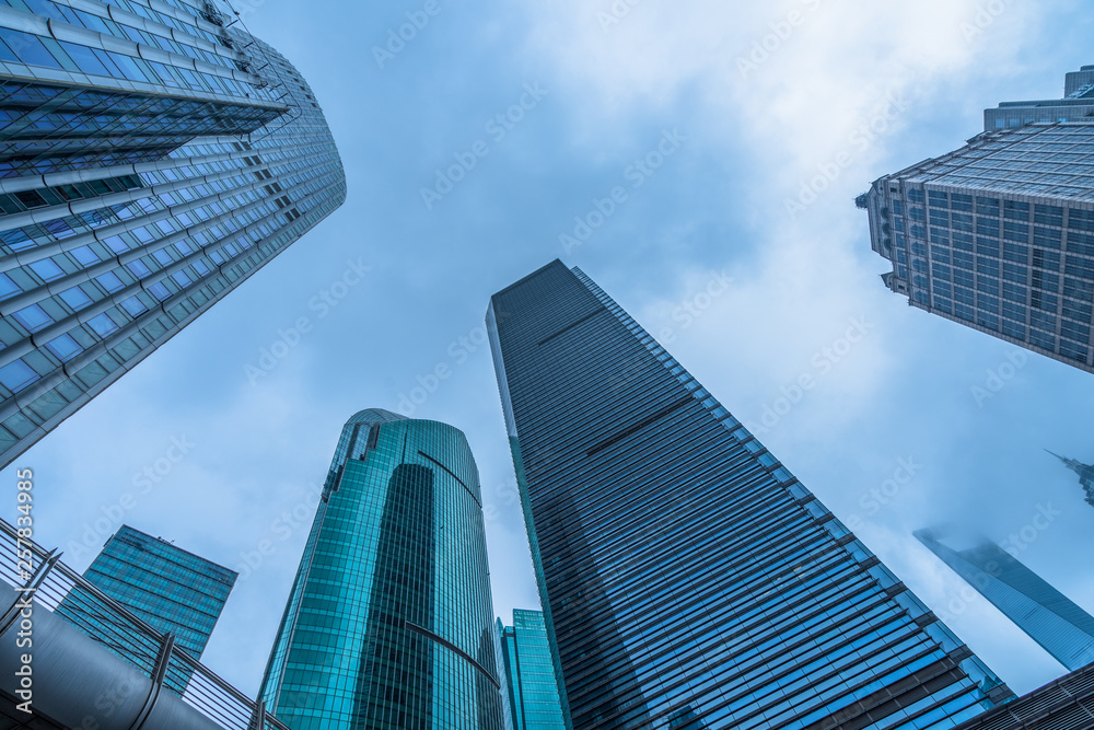 low angle view of skyscrapers in city of China.