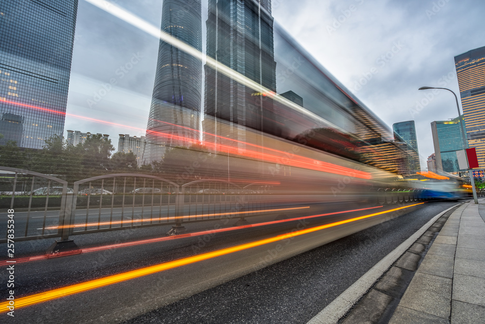 Fototapeta premium light trails in the downtown district, china.