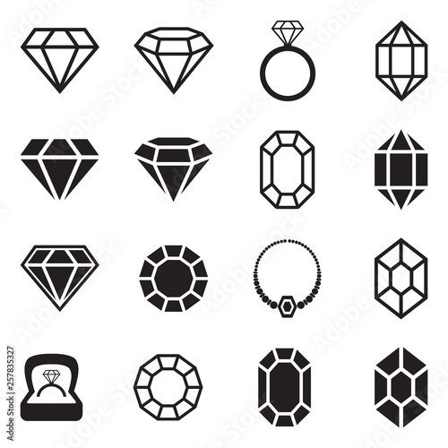 Diamond Icons. Black Flat Design. Vector Illustration. 