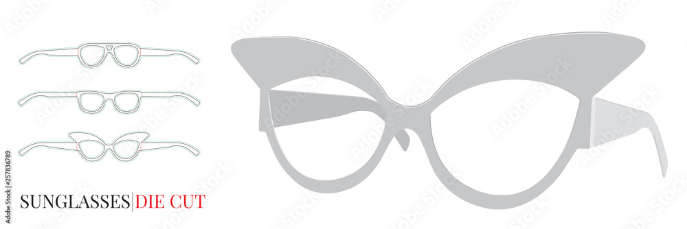 Paper Glasses Template, Vector with die cut / laser cut layers. Sunglasses  mock up, Party Eye Glasses. Cut and Fold. White, blank, isolated Party Sun  Glasses on white background, perspective view Stock