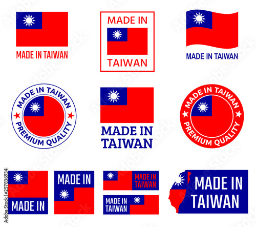 made in Taiwan icon set, Republic of China product labels