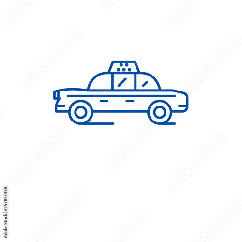 Taxi car line concept icon. Taxi car flat  vector website sign, outline symbol, illustration.