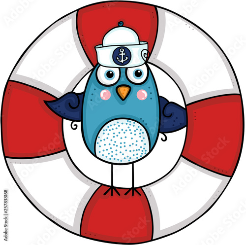 Sailor bird with help save life float