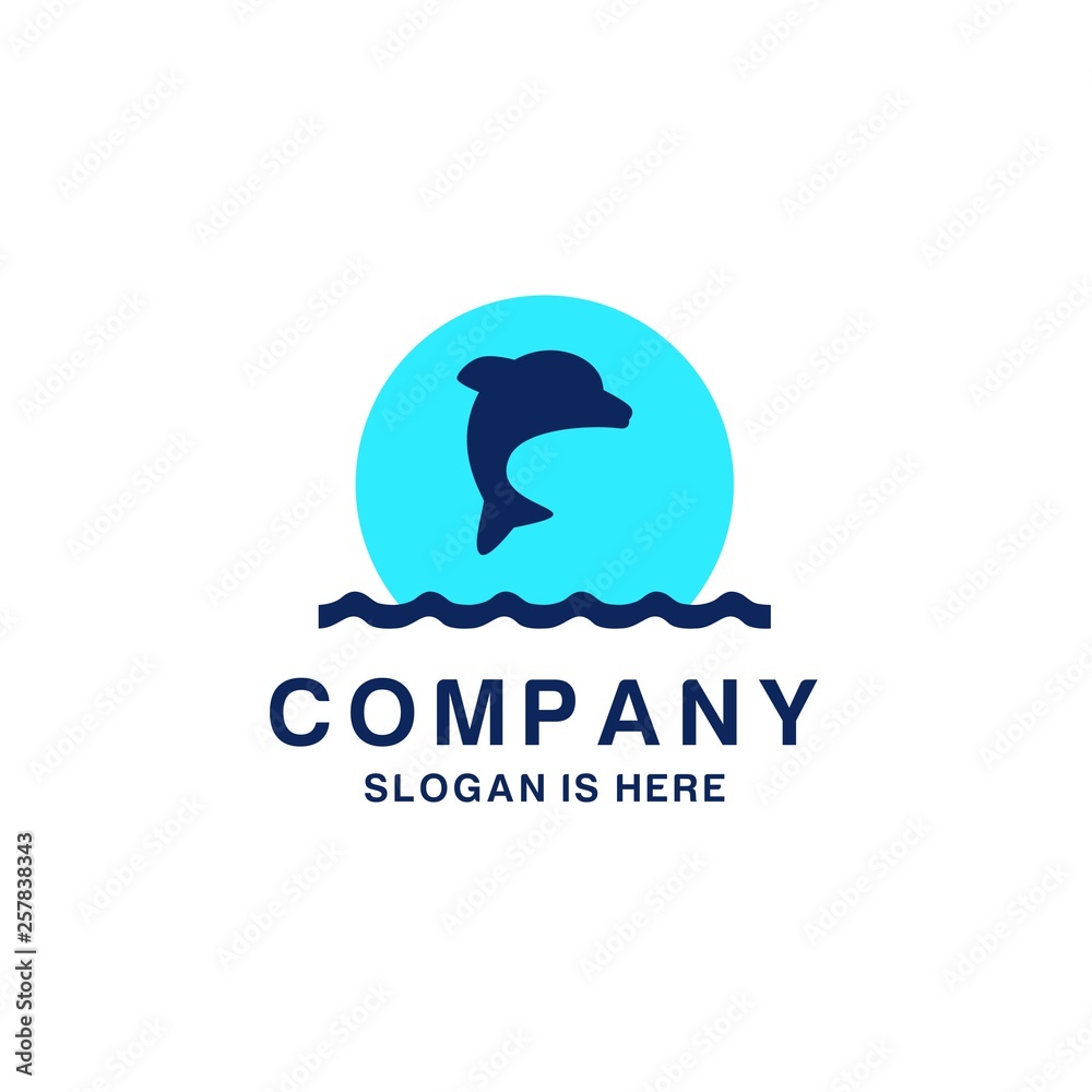 Fototapeta premium diving school logo with dolphin as symbol vector illustration