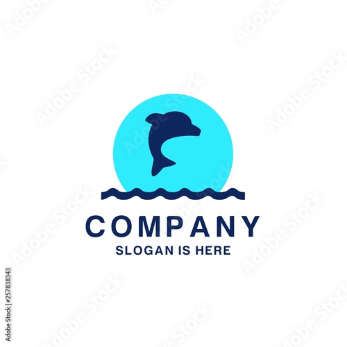 diving school logo with dolphin as symbol vector illustration