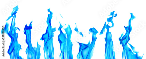 sparks of seven blue bright flames on white