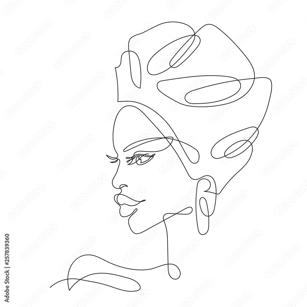 African girl one line drawing - obrazy, fototapety, plakaty 