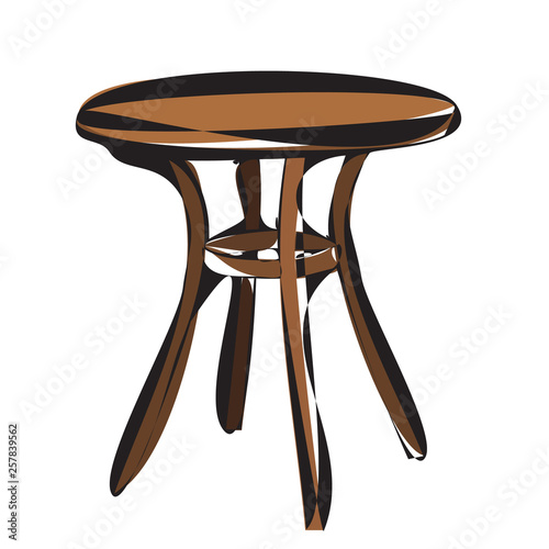 vector, isolated, contour, brown round table