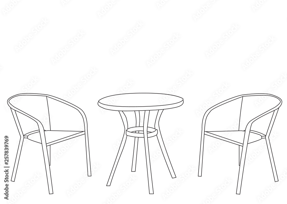 vector, isolated, contour, sketch, round table and two chairs vector, isolated, contour, sketch, round table and two chairs