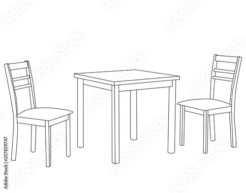 vector, isolated, contour, sketch, table and two chairs