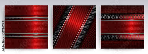 Geometric abstract textural red design with a metal grill and edging