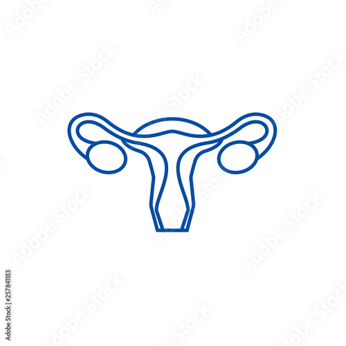 Uterus,female gynecology line concept icon. Uterus,female gynecology flat  vector website sign, outline symbol, illustration.
