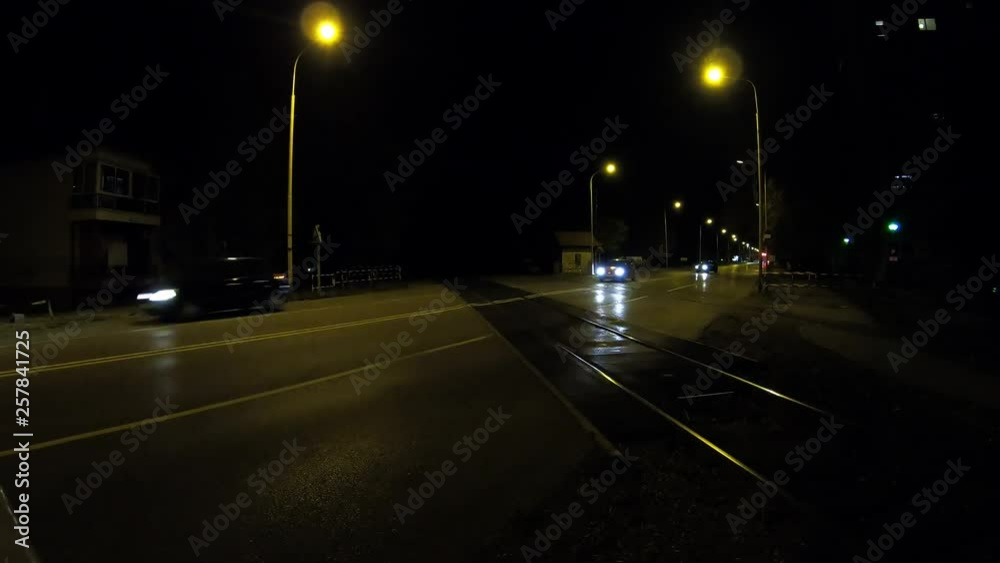 712 Railroad Crossing With Some Traffic At Night 712 Railroad Crossing With Some Traffic At Night