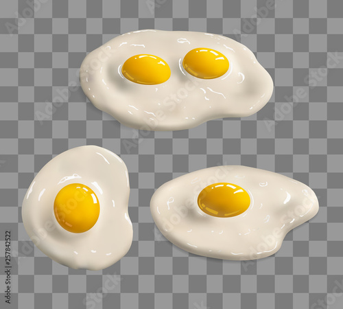 Fried egg set. Fast food. Cooked omelet. Scrambled eggs. On transparent background.