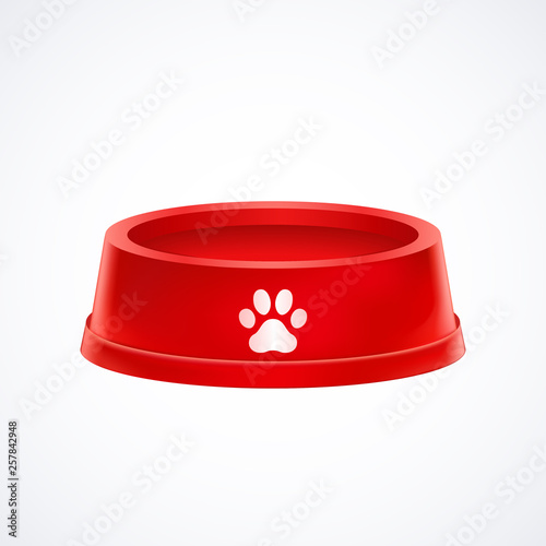 Empty red pet dog food bowl  dish isolated on white background, vector illustration