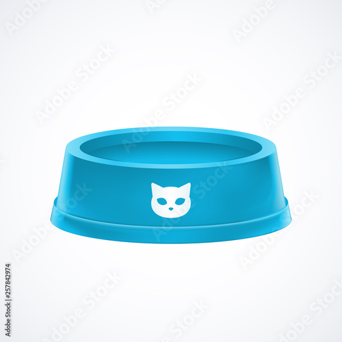 Empty blue pet cat food bowl  dish isolated on white background, stock vector graphic illustration