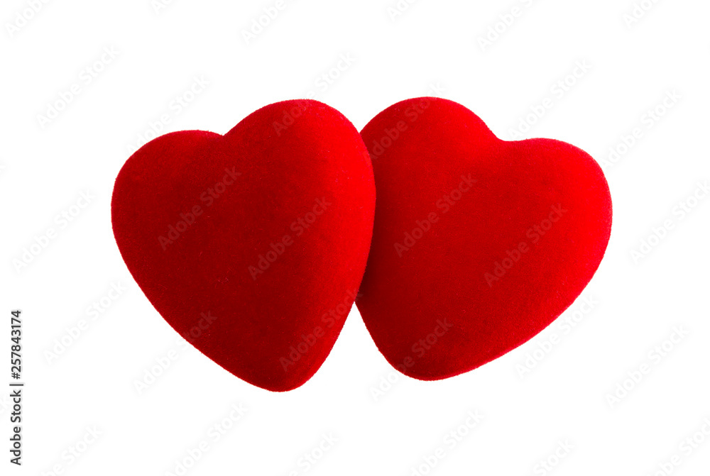Two red velvet hearts isolated on white background with clipping path Two red velvet hearts isolated on white background with clipping path